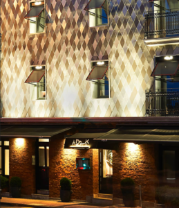 A building with a diamond pattern on the wall Description automatically generated