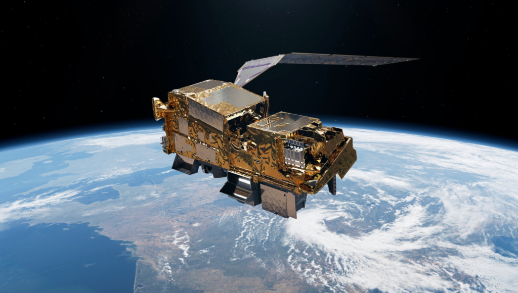 A satellite in space above earth Description automatically generated